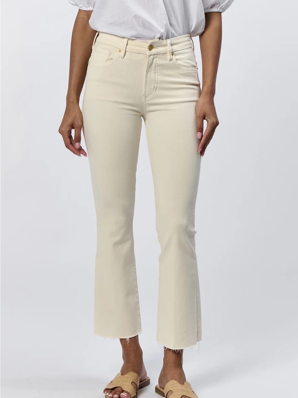 NWT Dear John Jeanne Mid Rise Cropped Flare Jeans with Frayed Hem Size 25